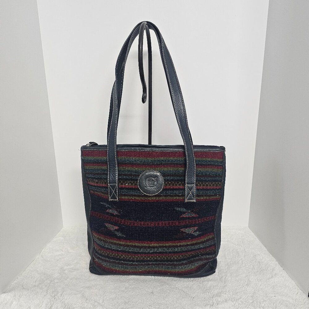 Born Blue Red Saddle Blanket Tote Shoulder Bag Southwestern Boho Leather
